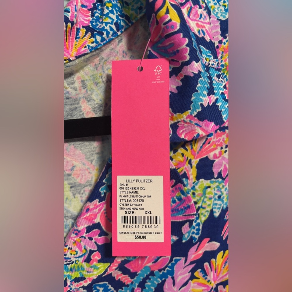 Lilly Pulitzer PJ Button Up Top Seen and Herd Knit Oyster Bay Size XXL - Picture 4 of 4